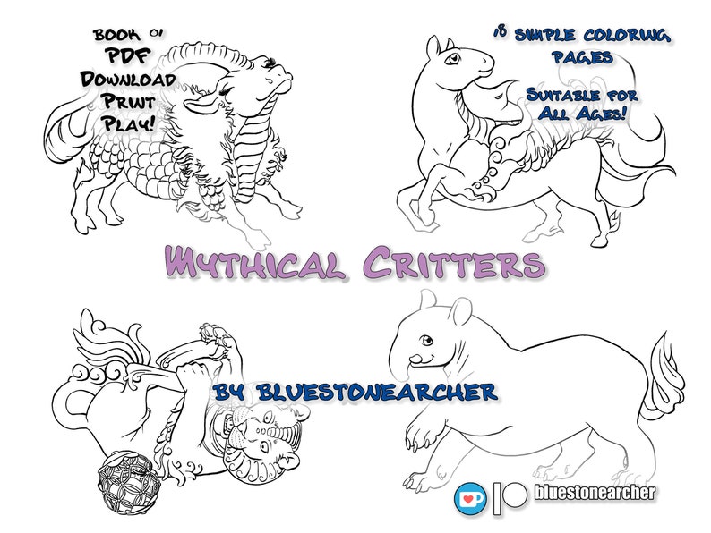 Mythical Critters Kid Friendly, Downloadable Pdf print at Home Simple