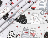 Beautiful,wide width 160cm, crazy cats grey red 100 printed cotton