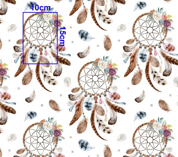 63/" Dreamcatcher white 100 /% Cotton Printed Fabric,Per meter width 160 cm