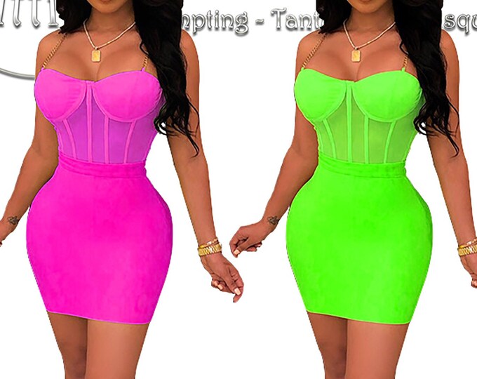 2 Pc  Body Slimming Dress + Bodysuit Bustier - Bodycon bandage dress perfect for clubs, cocktail parties and sexy wear. Lifestyle clothing