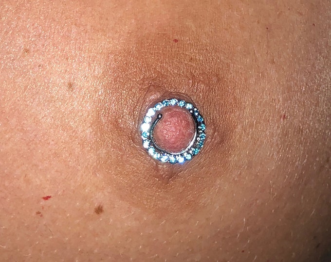 Dazzling Crystal Circles Non Piercing Nipple Shields - Erotic Nipple Jewelry - Sexy Fake Nipple Piercing - Topless Bikini -Pink/Blue/Diamond