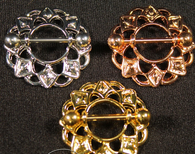 Lace Diamonds - Piercing nipple shield - Gold, Silver, Rose Gold