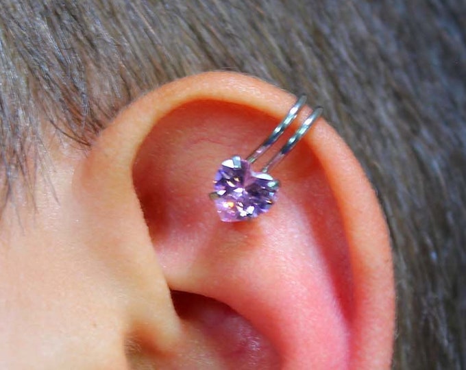 Pink Heart Ear Ear Cuff - Non Piercing Earring - Fake Septum Ring