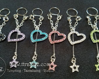 Heart Stars Adjustable Nipple Rings - Black, Pink, Blue, Green, Diamond and Lavender