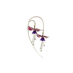 Double Stem Fuchsia Brooch, Fuchsia Flower Jewellery, Mothers Day Gift, Valentine&#39;s Day Gift, Birthday Gift, Unique Design, Silver Brooch