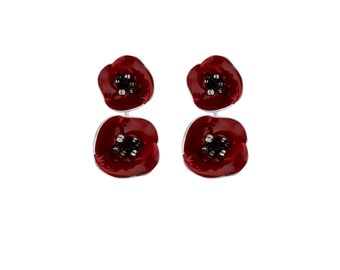 Pendientes de amapolas rojas, regalo para el Día de la Madre, joyería única de plata de ley, pendientes rojos llamativos, pendientes de flor de amapola.