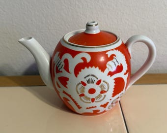 Vintage Japanische Porzellan Orange Blumen Teekanne