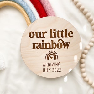 Our Little Rainbow Pregnancy Announcement Sign, Baby Announcement Wooden Plaque, Baby Announcement Sign, Rainbow Baby Pregnancy Announcement