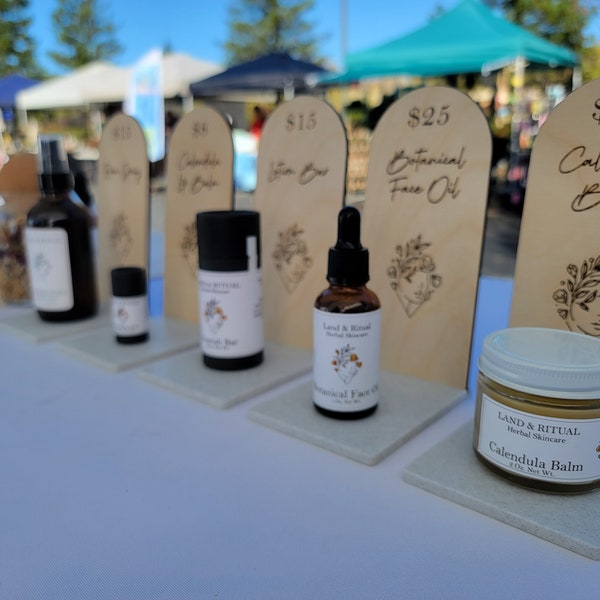 Market Display Stand with CUSTOM Logo, Brand and Product Information for Samples or Farmer's Markets, Retail, Social Media and Craft Fairs