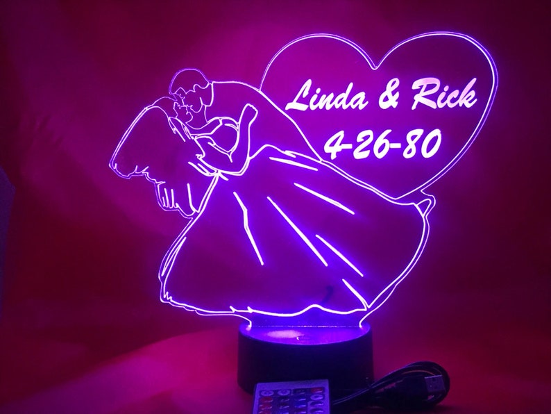 Wedding Couple Light Up Table Lamp LED Engraved Names and Wedding Date Personalized Light Lamp Couple Lamp With Remote 16 Different Colors