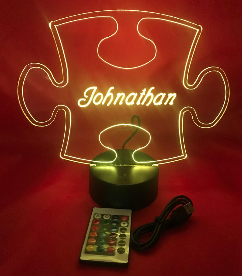 Puzzle Piece Autism Lamp LED Light Up Night Light and Personalized Free Engraved Autism Table Lamp with Remote 16 Color Options and Dimmer