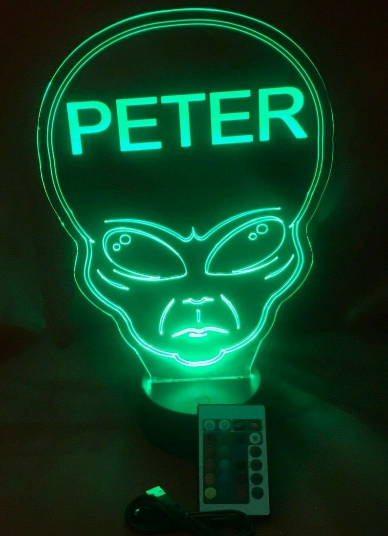 Alien Light Up Lamp LED Personalized Alien Engraved Table Night Light and Remote
