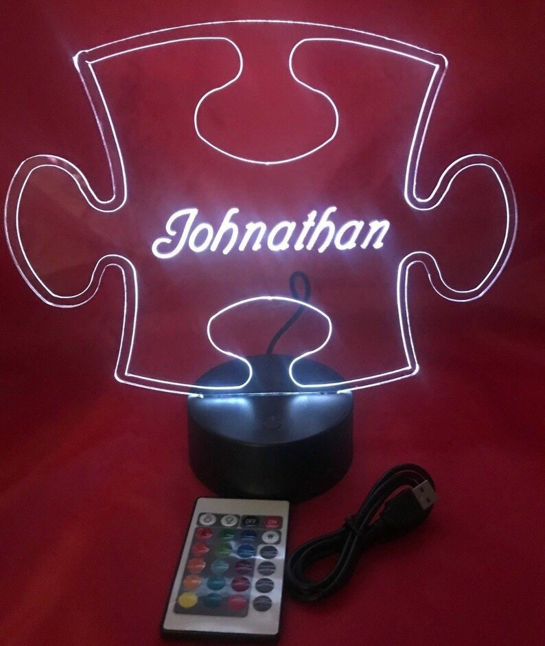 Puzzle Piece Autism Lamp LED Light Up Night Light and Personalized Free Engraved Autism Table Lamp with Remote 16 Color Options and Dimmer