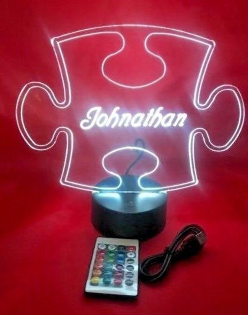 Puzzle Piece Autism Lamp LED Light Up Night Light and Personalized Free Engraved Autism Table Lamp with Remote 16 Color Options and Dimmer