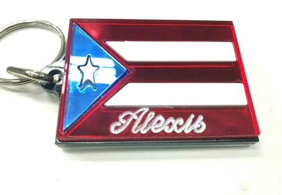 Puerto Rico Key Chain Custom Name Free Engraved Pr Flag Etsy