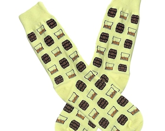 Bourbon On The Rocks Socks Yellow - Bourbon Whiskey Groomsman Gift - Kentucky Bourbon Gift - Gift For Him Or Her - Husband Gifts - Alcohol