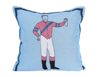 Derby Horse Jockey Blue Pillow - Horse Racing - Derby Gifts - 2024 Derby - Horse Racing Traditions - Derby Decor - Horse Jockeys - Kentucky