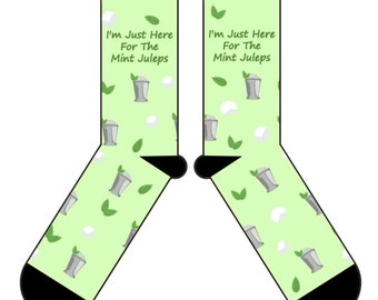 Derby Just Here For The Mint Juleps Socks - 2024 Derby Socks - Derby Day Attire - Derby Party Favors - Kentucky Bourbon - Derby Hostess Gift