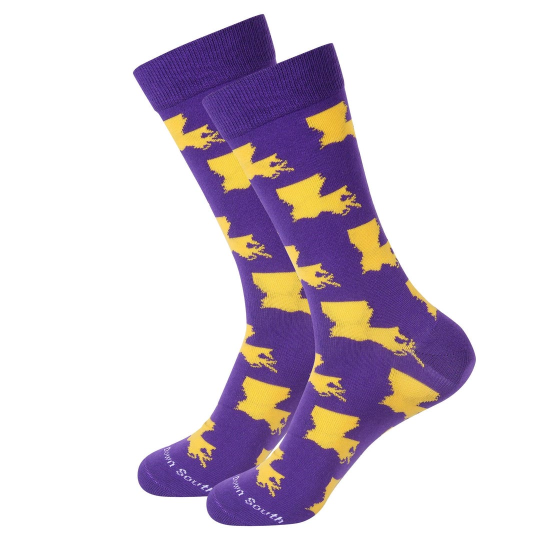 Louisiana Socks - Purple/gold Louisiana Shape Socks - Louisiana Fans ...