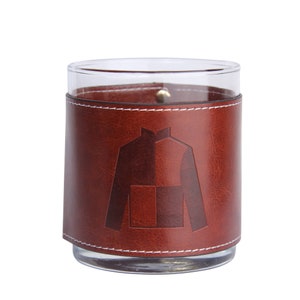 Derby Jokey Silk Leather Rocks Glass Set - Drinking Gift - Derby Bar Gift - Bourbon Glass - 2024 Derby - Derby Decor - Derby Themed Glasses