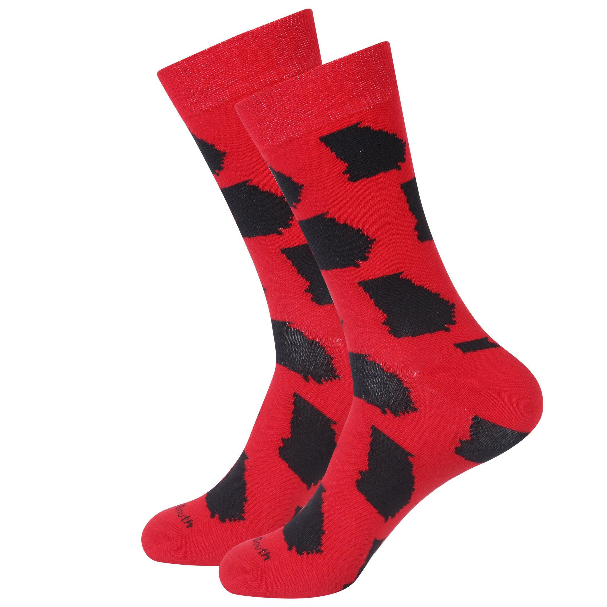 Calcetines de Georgia - Calcetines rojos y negros con forma de Georgia - Fans de Georgia - Amantes de Georgia - Regalos de Georgia - Regalos para esposos - Regalos para novios
