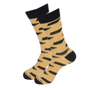 Tennessee Socks - Gold/Black Tennessee Shape Socks - Tennessee - Tennessee Gifts - Tennessee Fans - TN Socks - Gift for Husband - Gifts