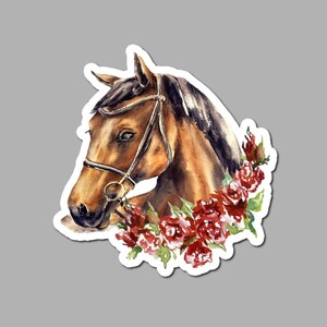 Sticker Derbypaard met rozen - wenskaarten - paardenraces - grappige stickers - welkomststickers - stickers paard - cadeau-ideeën