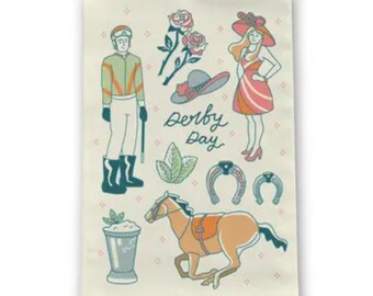 Horse Racing Derby Day Icons Tea Towel - Derby - Horse Racing - Tea Towel - Derby Gift - Horse Racing Gift - Derby Party - Derby Hostess