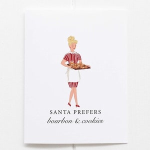 Cartão de felicitações de Natal com bourbon Papai Noel prefere bourbon e biscoitos - Cartão de Natal com bourbon e uísque - Cartões de presente engraçados - Cartões de aniversário