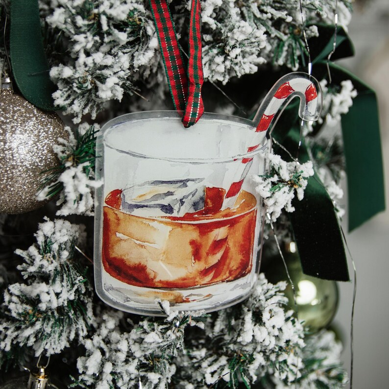 Bourbon Glass with Candy Cane Acrylic Ornament - Thumbnail 2