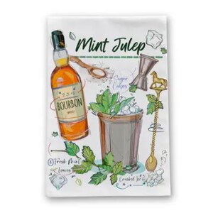 Mint Julep Bourbon Recipe Tea Towel - Derby - Horse Racing - Tea Towel - Derby Gift - Horse Racing Gift - Derby Party Gift - Derby Hostess