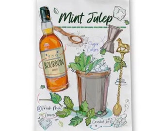 Mint Julep Bourbon Recipe Tea Towel - Derby - Horse Racing - Tea Towel - Derby Gift - Horse Racing Gift - Derby Party Gift - Derby Hostess