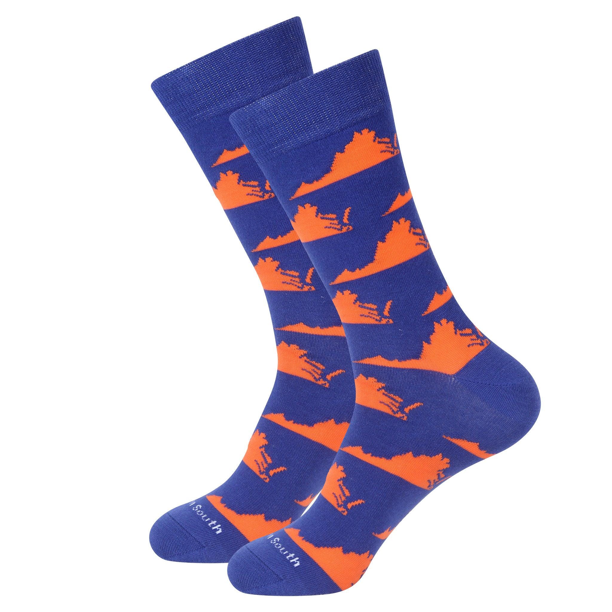 Virginia Socks - Blue/Orange Virginia Shape Socks -  Virginia Fans -  Virginia Enthusiasts - VA - Gifts for Husband - Gifts for Boyfriend