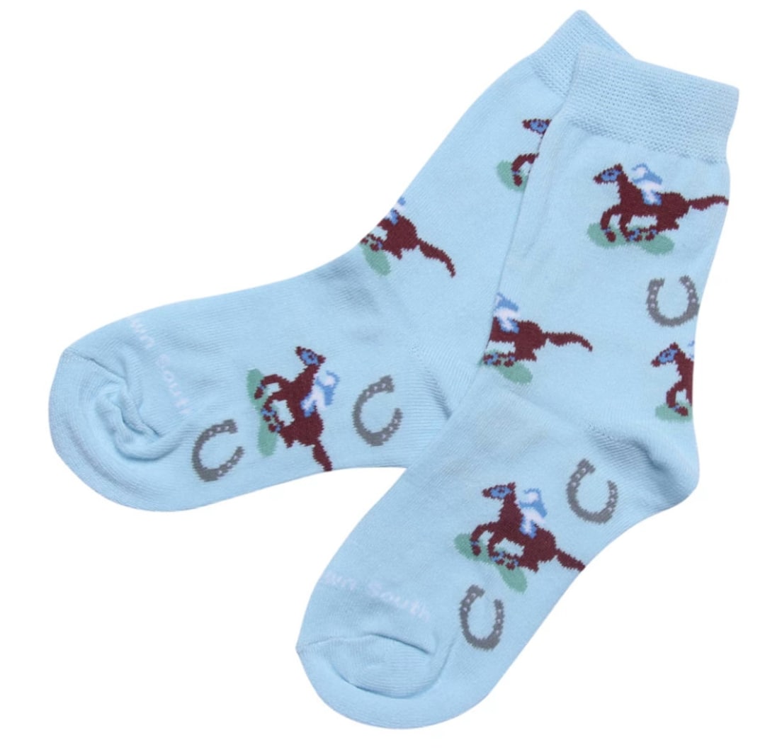 Kids Light Blue Horse Racing Socks Kids Gift Horse Racing Socks Fun ...