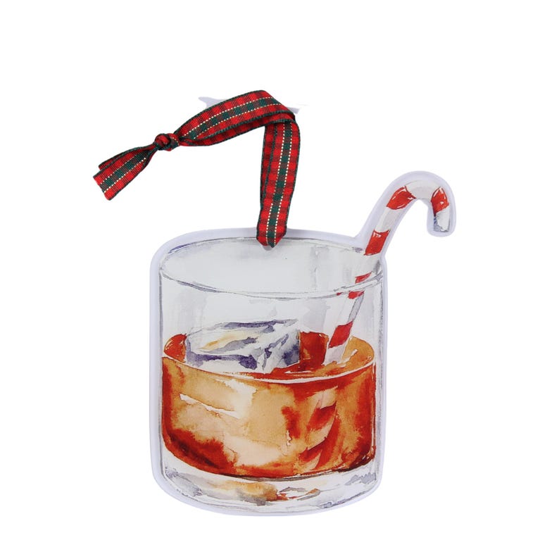 Bourbon Glass with Candy Cane Acrylic Ornament - Thumbnail 3
