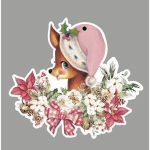 Christmas Floral Reindeer Wood Ornament - Holiday Ornaments - Santa Claus - Holiday Gift - Christmas Gift - Christmas Decorations