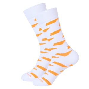 Tennessee Socks - White/Orange Tennessee Shape Socks - Tennessee Fans - Tennessee Lovers - Tennessee Gifts - Gifts for Husband or Boyfriend