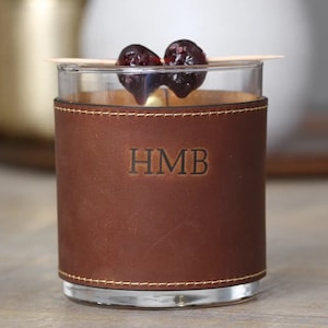 Custom Leather Rocks Glass Set - Bourbon Whiskey Glass - Bourbon Rocks Glass - Gift Ideas - Husband Gifts - Leather Glass - Men Custom Gifts