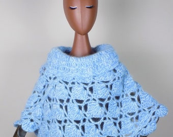 Wool Poncho Women, Crochet shawl in soft mohair wool