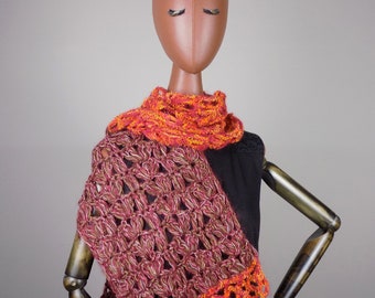 Crochet wool scarf, Scarf women burgundy and orange