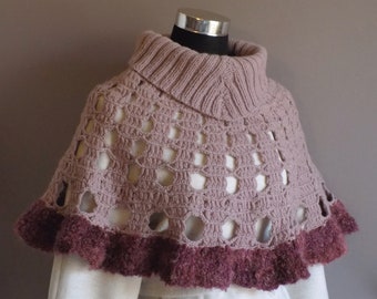 Wool Capelet, Women Short Cape, Hand knitted Cape Coat, Handmade Warm Winter Cape with collar, Romantic Victorian Cape