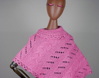 Poncho wol en roze zijde, poncho vrouw, winter poncho, covers, hart warmer, Boho poncho