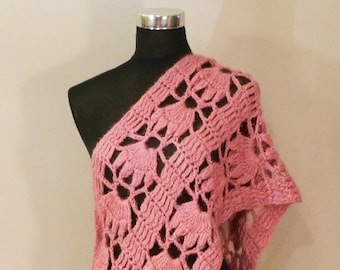 Wool Hand knitted Scarf, Elegant pink scarf, Silk scarf, Gift for her