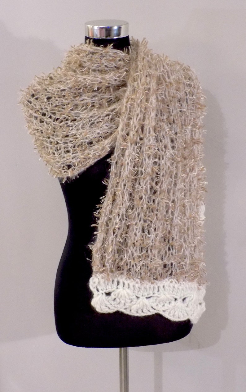 Soft Wool scarf, Women knitted scarf, Fur-like Shawl image 8