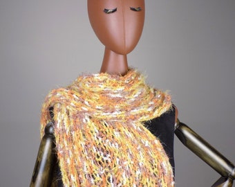 Wool scarf Hand knitted, Warm shawl with fringe