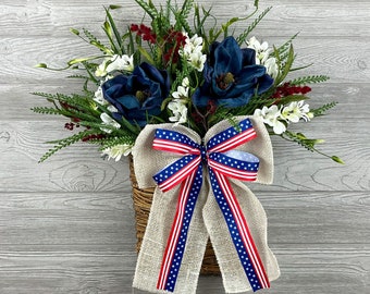 Patriotic wreath, 4th of July Wreath, Memorial Day Wreath, Floral Wreath, wreaths for front door year round, Basket Floral