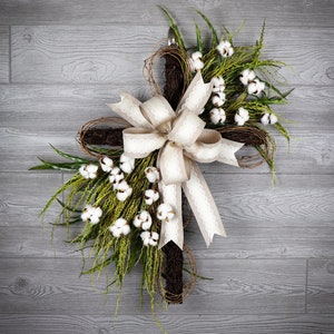 Door Wreaths, Cross Wreath, Cotton wreath, Everyday Wreaths for Front Door, buffalo check, decor