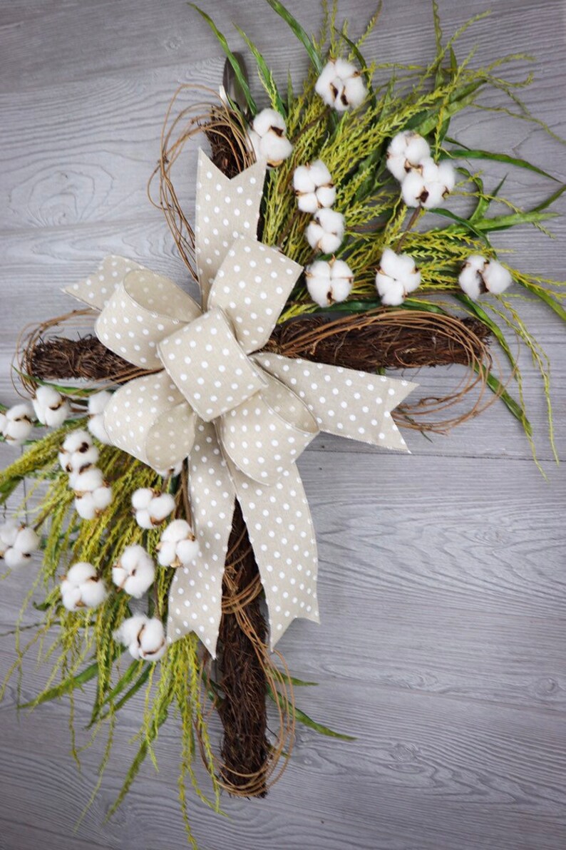 Door Wreaths Cross Wreath Cotton Wreath Everyday Wreaths Etsy