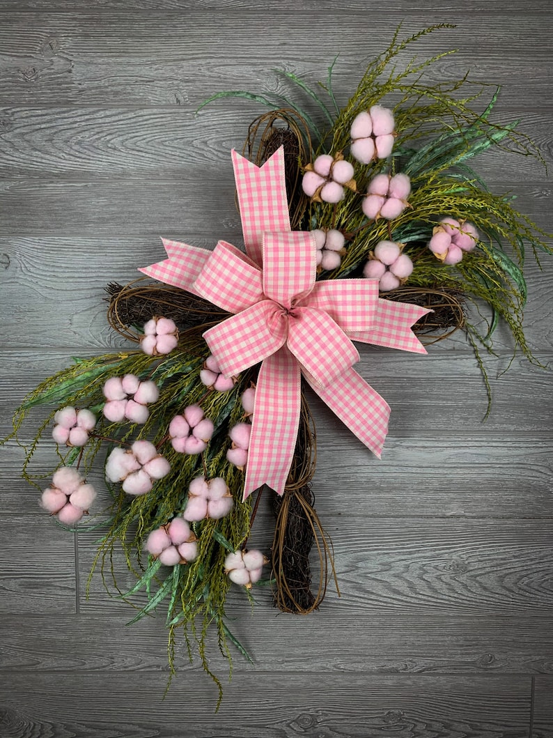 Door Wreaths Cross Wreath Cotton Wreath Everyday Wreaths Etsy