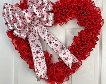 Burlap Heart Wreath | Farmhouse Front Door Decor, 21"